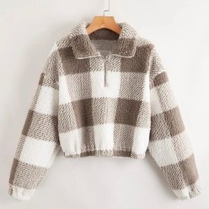 Gingham Half Zip Teddy Jacket